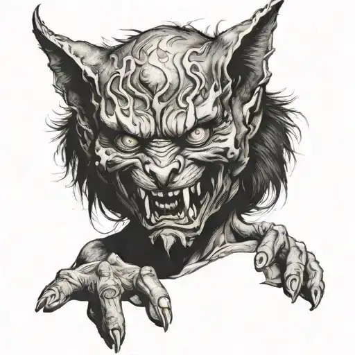 a demon playing his cat  tattoo design idea