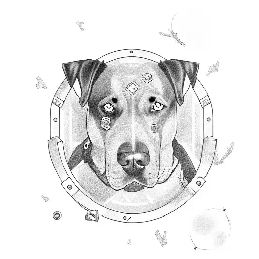 Female black lab as crypto (Superman's dog) with a busted cage next to her tattoo design idea