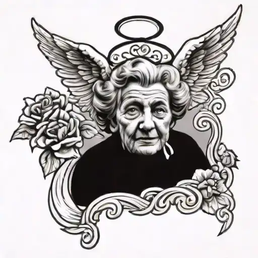 rip angel grandma tattoo design idea