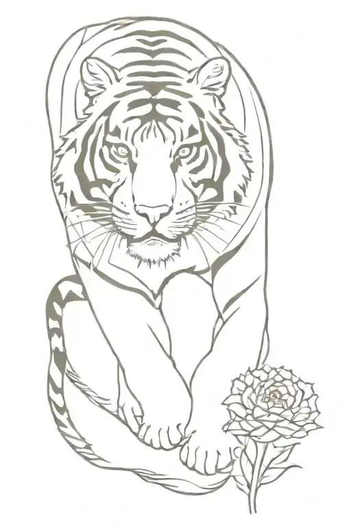 tiger walking  with flowers tattoo design idea