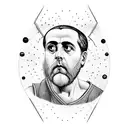 A portrait of Plato wearing basketball attire, symbolizing the intersection of philosophy and sports tattoo design idea