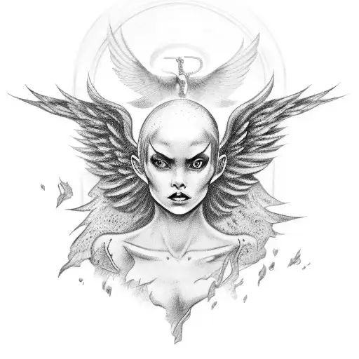 fallen angel with Wings up tattoo design idea