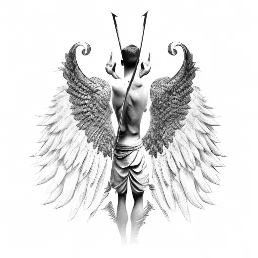 fallen male angel with Wings up tattoo design idea