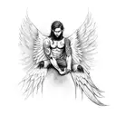 fallen male angel with Wings up tattoo design idea