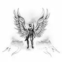 fallen male angel with Wings up tattoo design idea