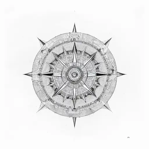 A grand piano surrounded by intricate compass roses tattoo design idea