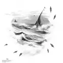 in stick figures standing in waves tattoo design idea