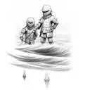 in stick figures standing in waves tattoo design idea