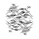 in stick figures standing in waves tattoo design idea