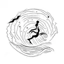 in stick figures standing in waves tattoo design idea