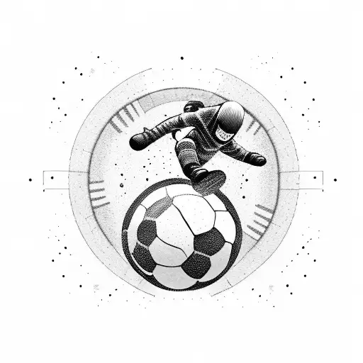 A sci-fi inspired snowboarder jumping over a soccer ball tattoo design idea