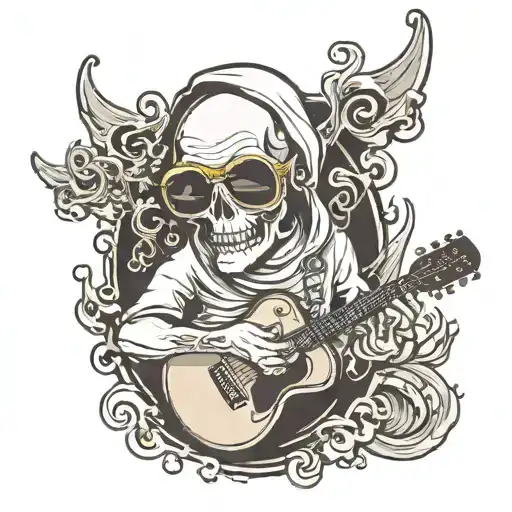 ghost with sunglasses playing music tattoo design idea