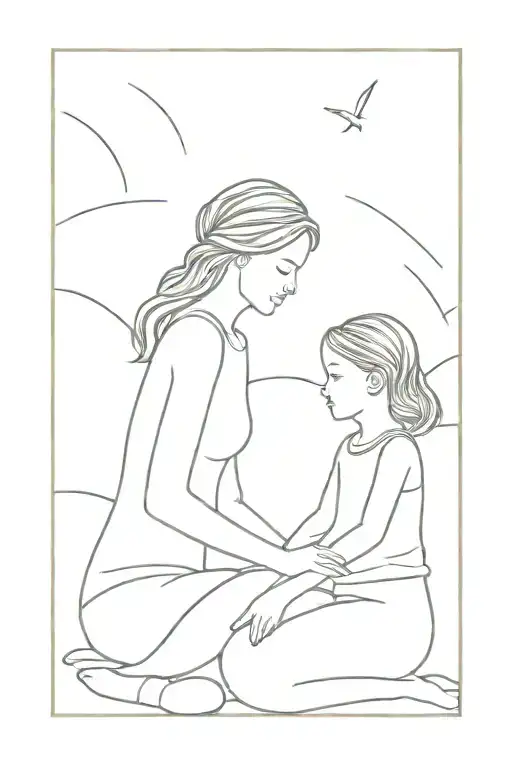 mother and daughter sitting tattoo design idea