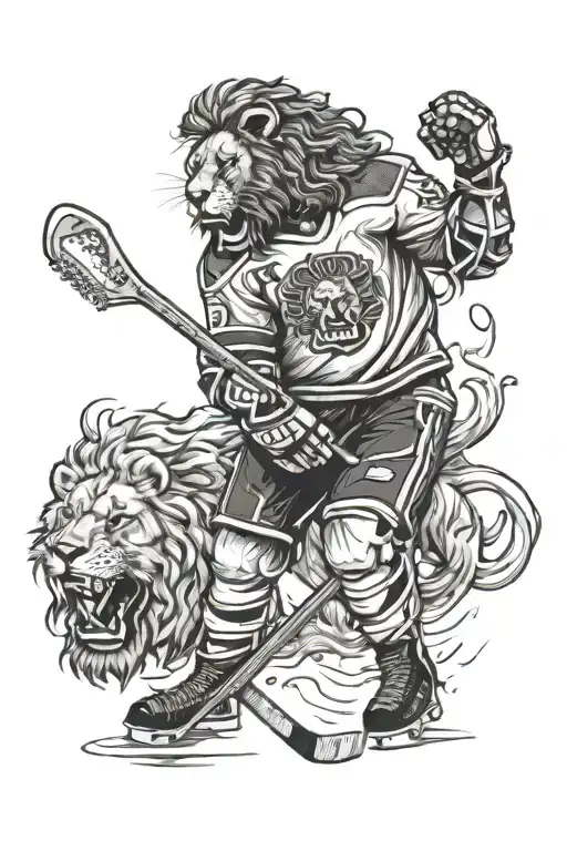 lion hockey player tattoo design idea