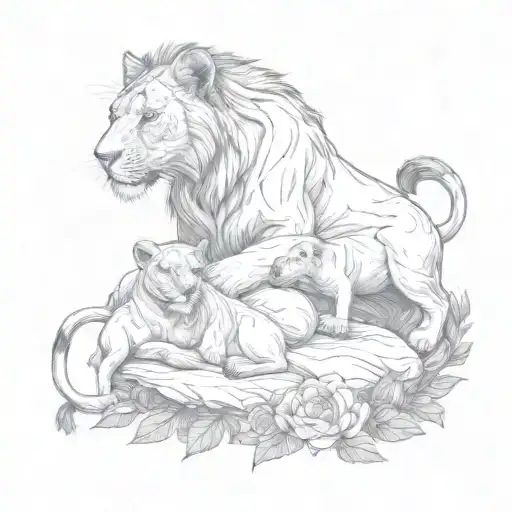 the lioness protects her offspring tattoo design idea