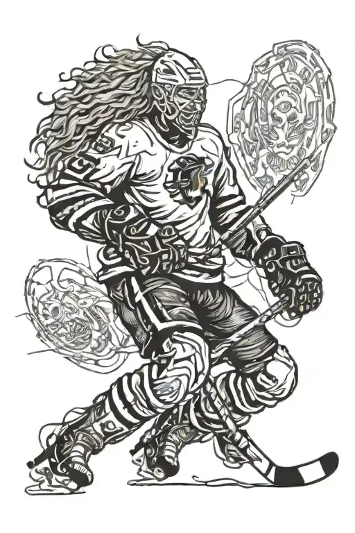 hockey player against lion tattoo design idea