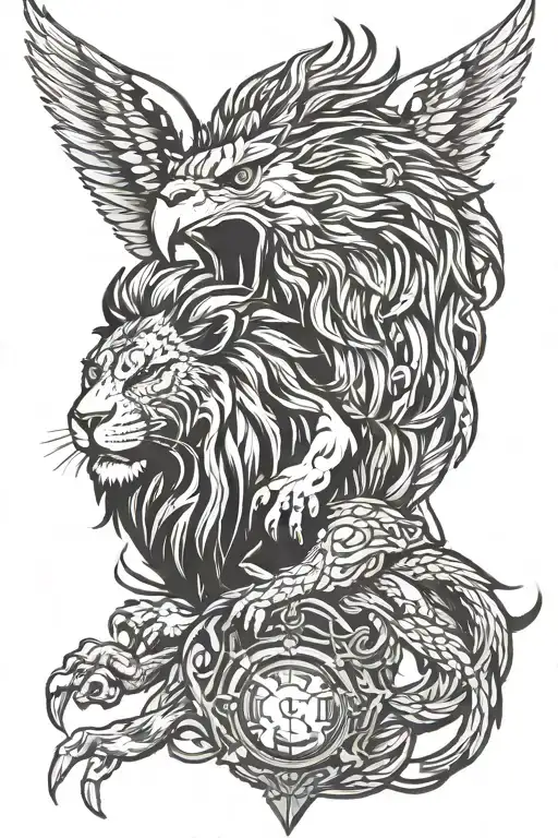 hawk and lion tattoo design idea