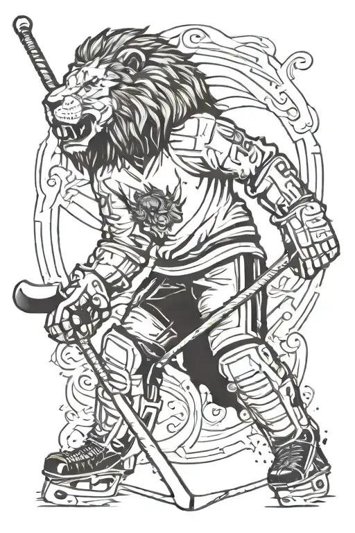 lion hockey player tattoo design idea