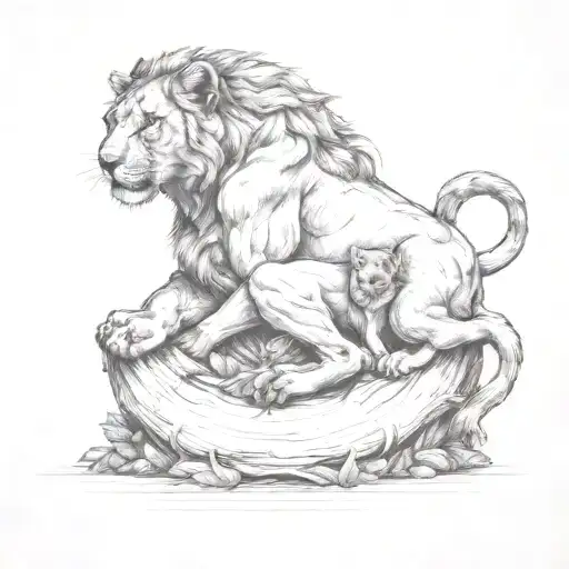 the lioness protects her offspring tattoo design idea