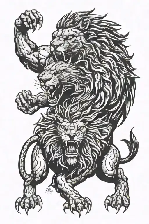 hawk fights lion tattoo design idea