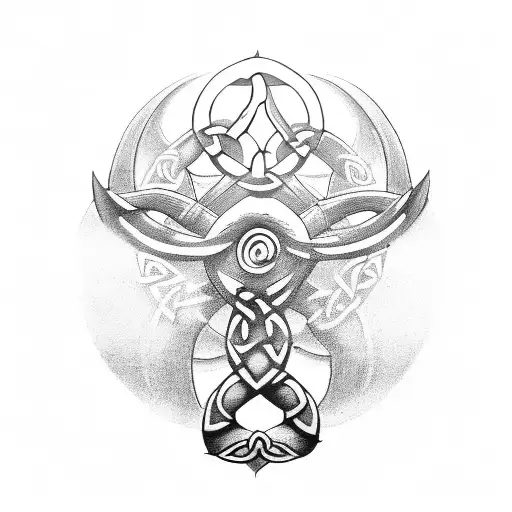 Celtic tree sorrounder by runes with a bull and a viking  tattoo design idea