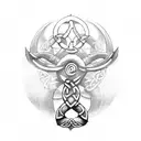 Celtic tree sorrounder by runes with a bull and a viking  tattoo design idea