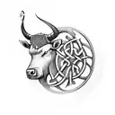 Celtic tree sorrounder by runes with a bull and a viking  tattoo design idea