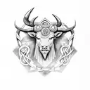 Celtic tree sorrounder by runes with a bull and a viking  tattoo design idea