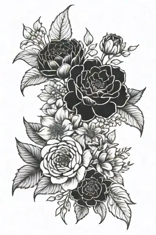 june and july and november birth flower bouquet tattoo design idea
