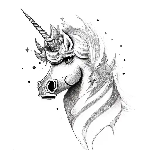 Kidish punk male unicorn tattoo design idea