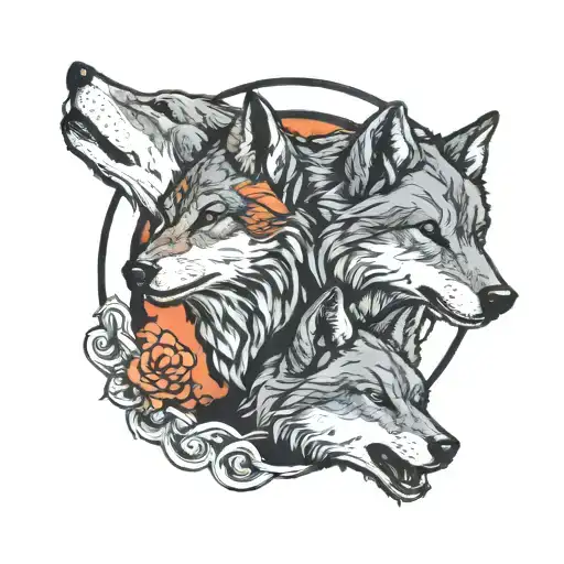 three wolf cubs in moon silhouette  tattoo design idea