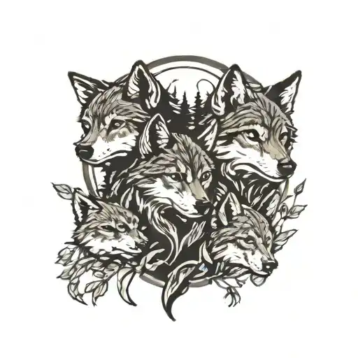 three wolf cubs silhouette tattoo design idea