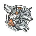 three wolf cubs in moon silhouette  tattoo design idea