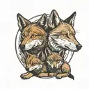 three wolf cubs in moon silhouette  tattoo design idea