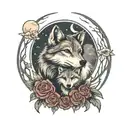 three wolf cubs in moon silhouette  tattoo design idea