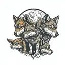 three wolf cubs in moon silhouette  tattoo design idea