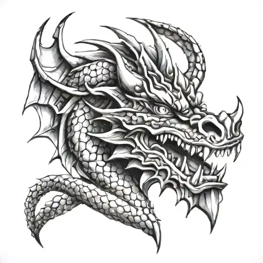 dragon scales and dragon head tattoo design idea