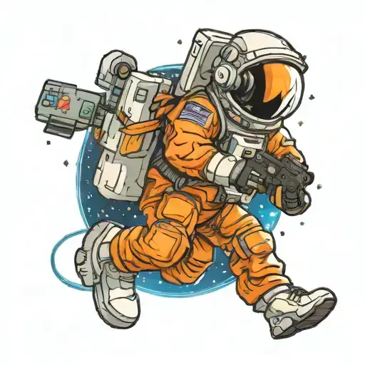 astronaut playing counter strike in space  tattoo design idea