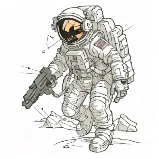 astronaut playing counter strike in space  tattoo design idea