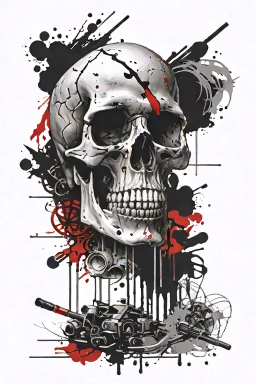 skull, lighter, libra zodiac sign incorporated tattoo design idea