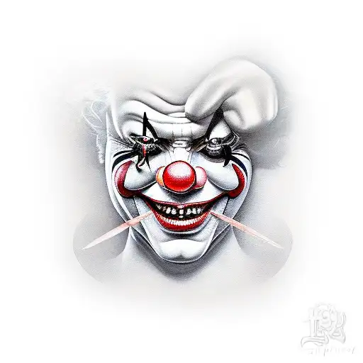 face of a sinister clown holding a rose tattoo design idea