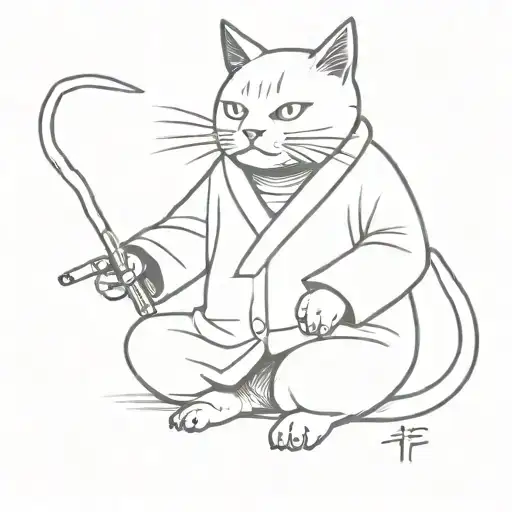 old cat wearing hospital robe, standing on hind legs smoking a cigarette whilst holding a Intravenous in the other hand  tattoo design idea