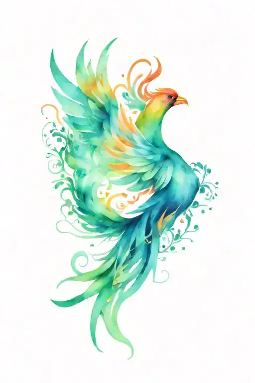 phoenix rising from woman lay down tattoo design idea