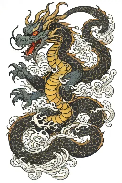 dragon breathing fire tattoo design idea
