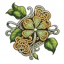 3 leaf clover outlined with a Celtic knot, with green leaves and metal knot, no more than 3 leaves tattoo design idea