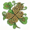 3 leaf clover outlined with a Celtic knot, with green leaves and metal knot, no more than 3 leaves tattoo design idea