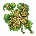 3 leaf clover outlined with a Celtic knot, with green leaves and metal knot, no more than 3 leaves tattoo design idea