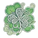 3 leaf clover outlined with a Celtic knot, with green leaves and metal knot  tattoo design idea