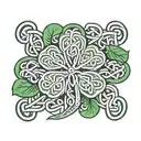 3 leaf clover outlined with a Celtic knot, with green leaves and metal knot  tattoo design idea