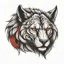 half lion and half wolf head tattoo design idea